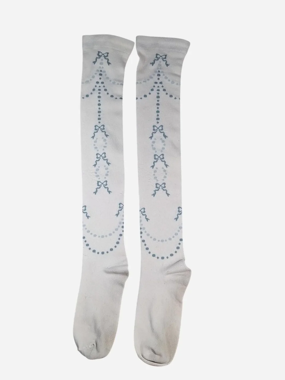 Innocent World Ivory Blue Bow & Dot Garland OTK Socks | Classic Lolita